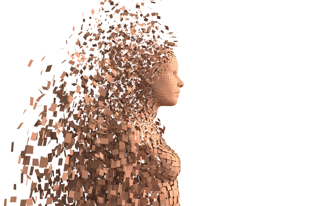 Abstract Digital Woman Disintegrating into Pixels on Transparent Background - Download Free Stock Images Pikwizard.com