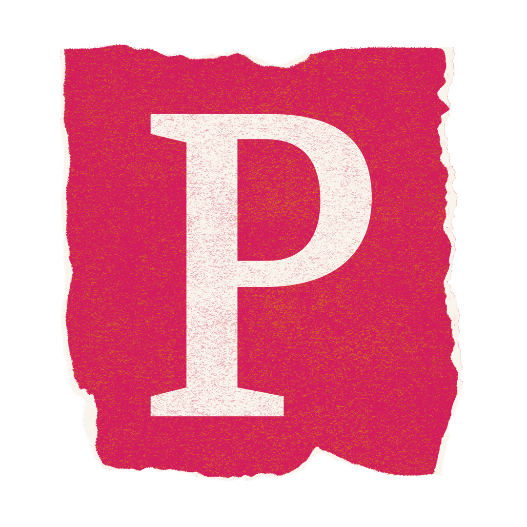 White Capital P on Torn Red Paper with a Transparent Background