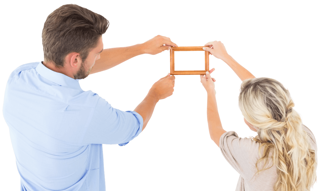 Transparent Background of Couple Holding Empty Frame