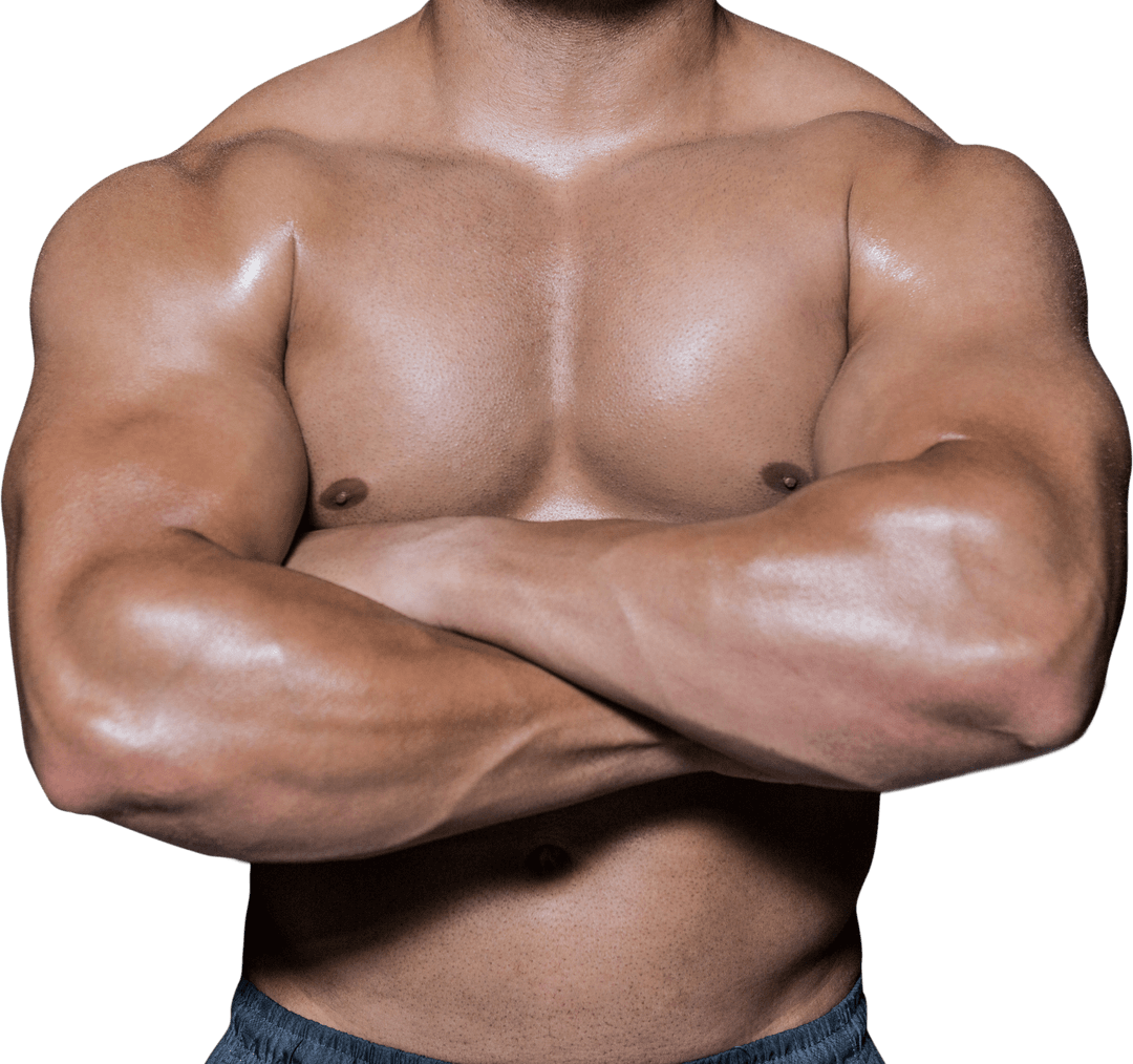 Transparent Strong Muscular Man with Crossed Arms Displaying Fitness