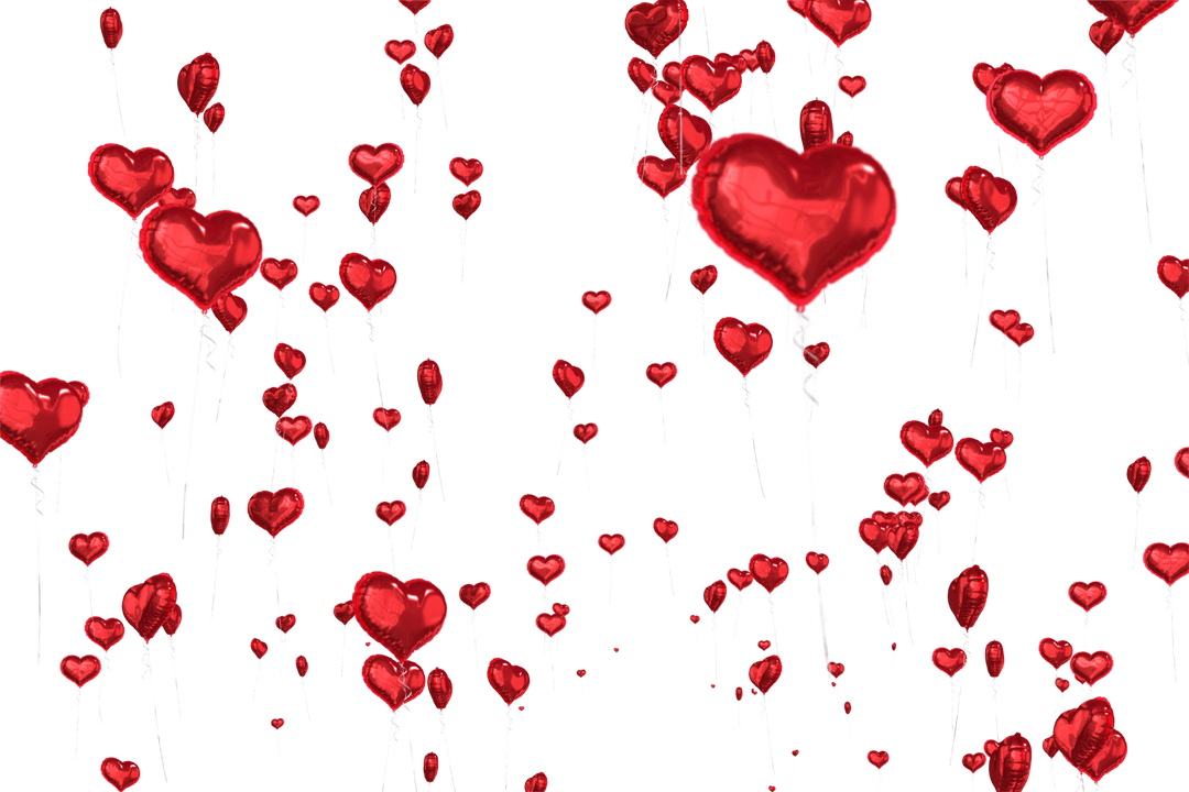 Floating Transparent Red Heart Balloons on Black Background