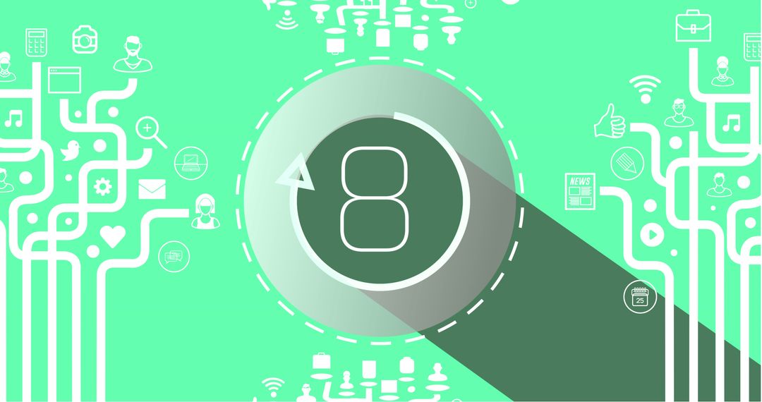 Abstract Digital Progress Icon with Number Eight on Green Background
