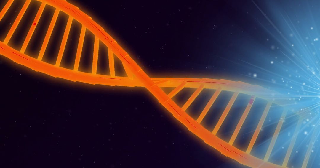Glowing DNA Strand with Cosmic Light on Blue Background