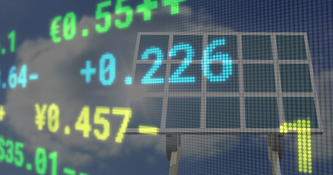 Digital Solar Panel Overlay with Financial Data Display