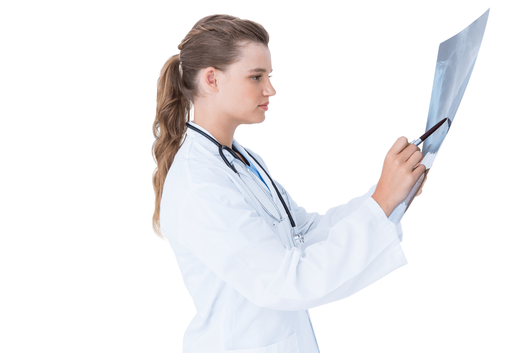 Transparent Background Doctor Analyzing X-Ray Imagery