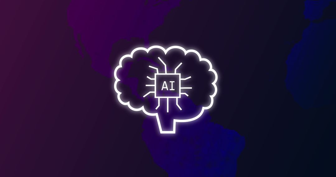 Artificial Intelligence Symbol with Digital Brain Overlay on World Map