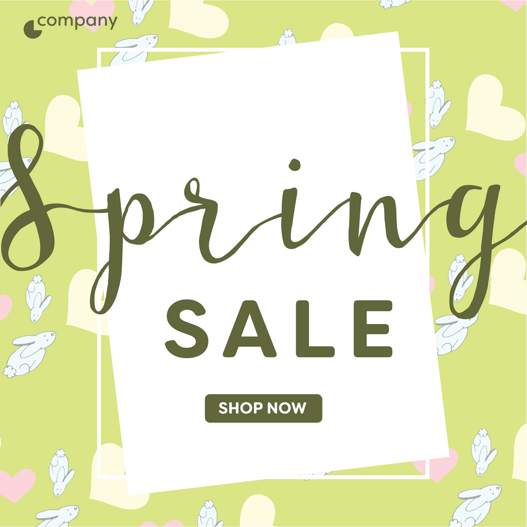 Spring Sale Promo with Rabbits and Hearts on Transparent Background