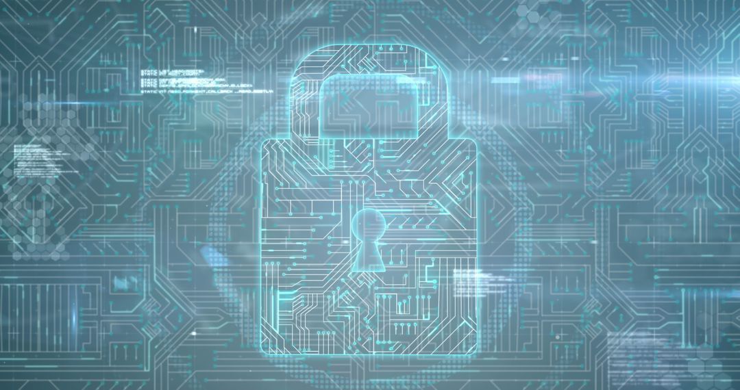 Digital Security Padlock Over Circuit Board Design