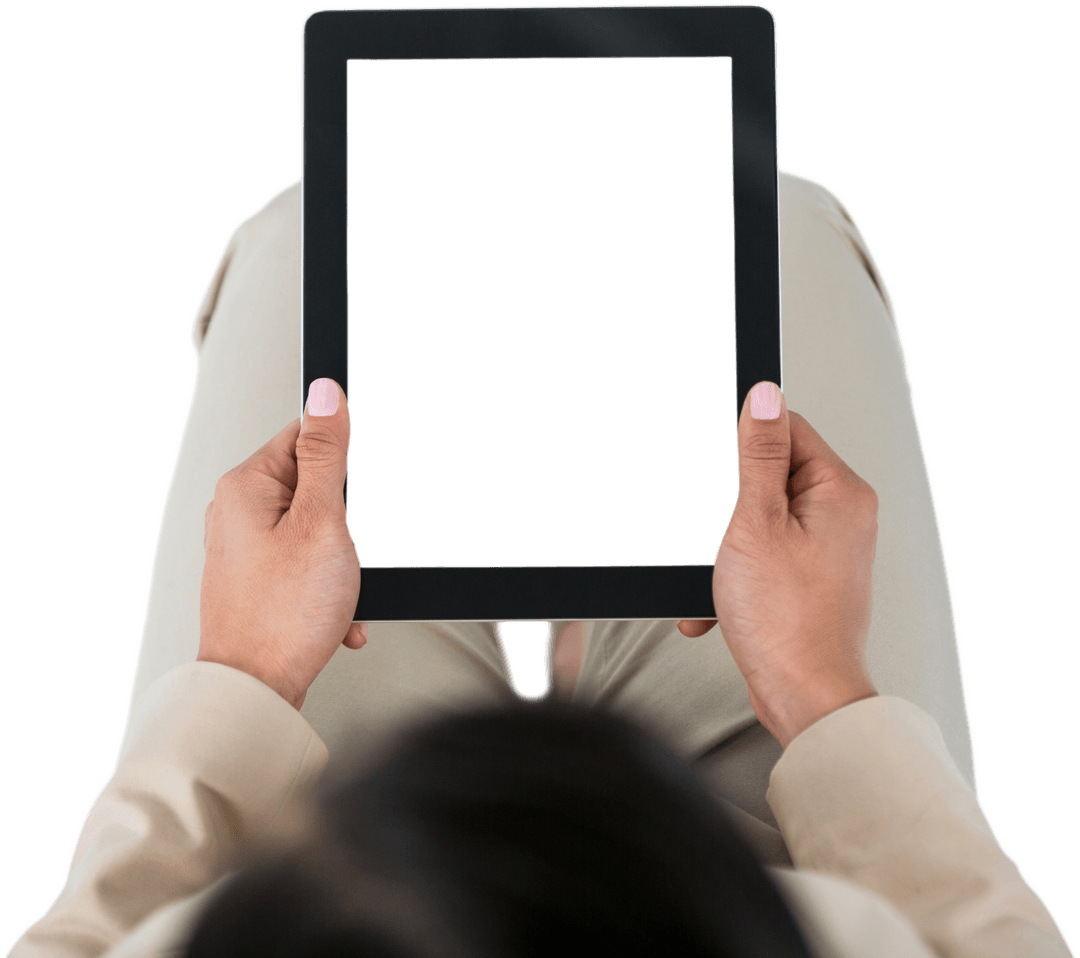 Transparent View of Businesswoman's Hands Holding Digital Tablet