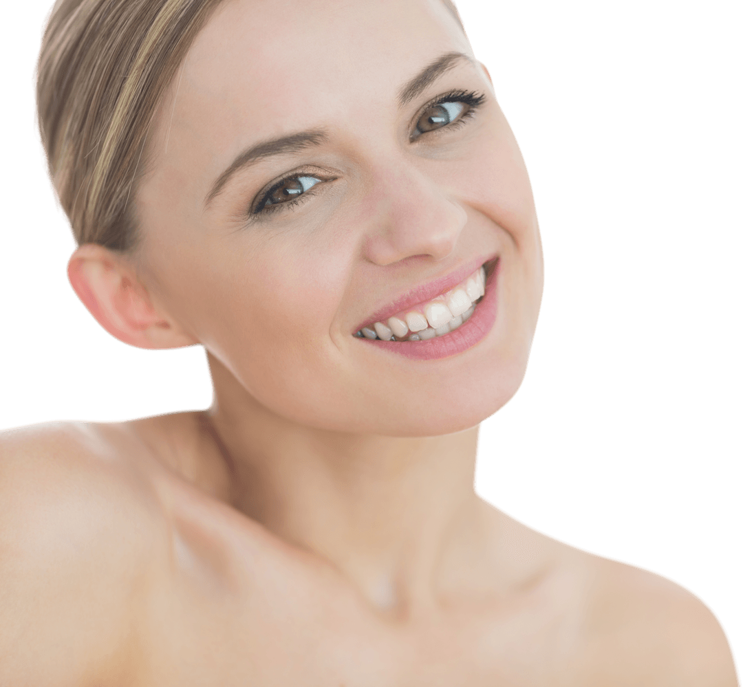 Smiling Woman Portrait with Clear Skin on Transparent Background