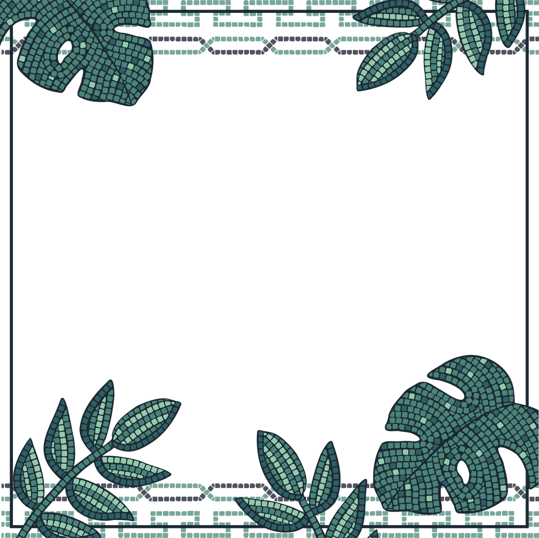 Transparent Leafy Mosaic Border with Geometric Elements