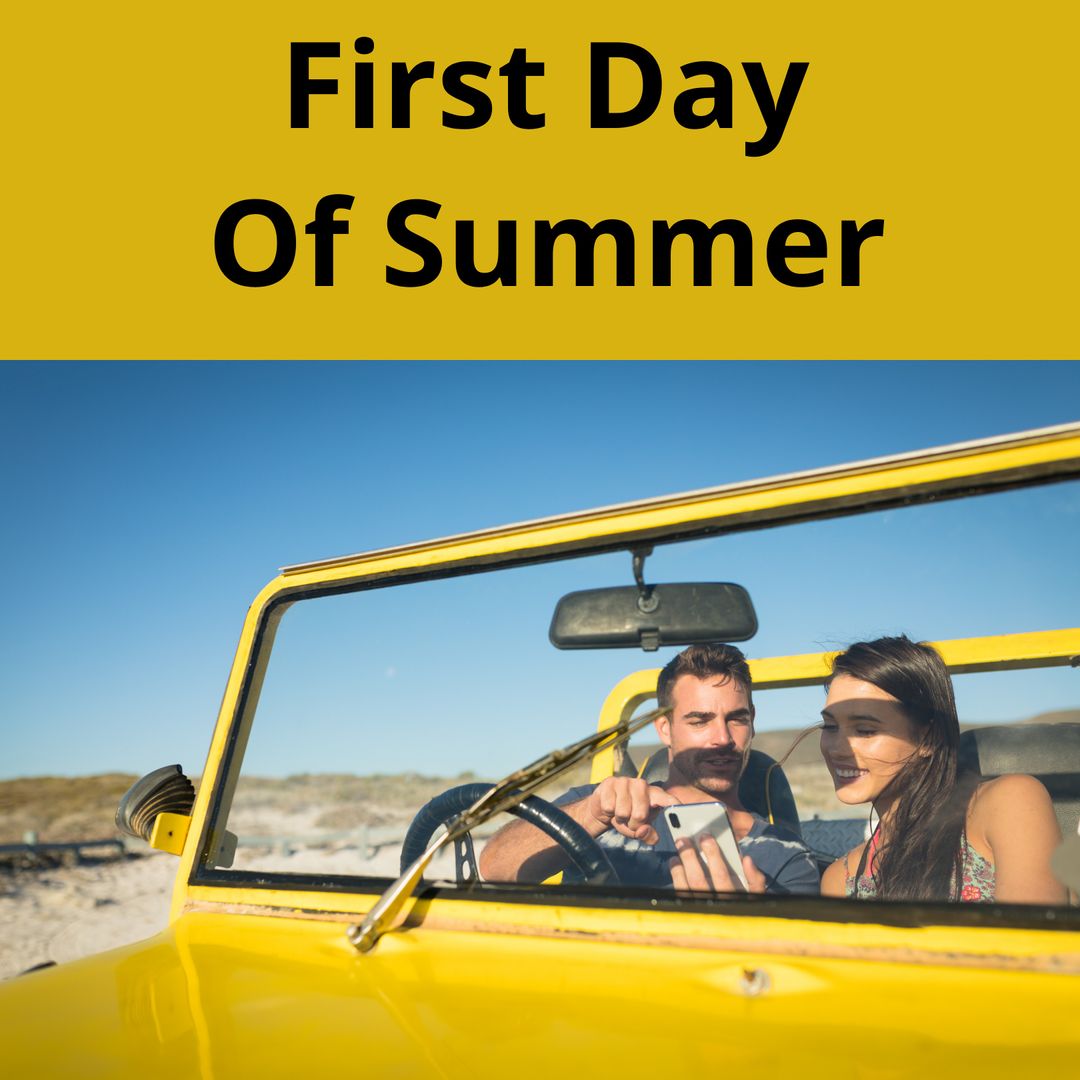 Couple Enjoying Road Trip in Yellow Convertible on Summer Day