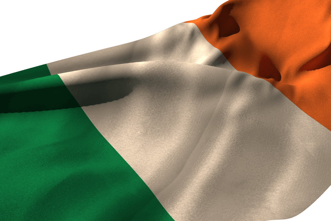 Waving Flag of Ireland on Transparent Background