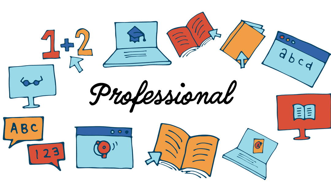 Transparent Educational Icons Illustrating Work and Learning Concepts
