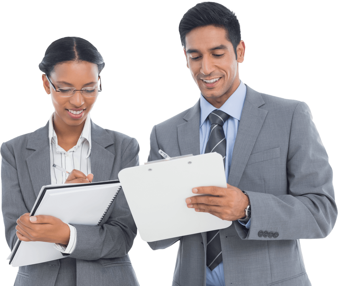 Transparent Business Team Writing on Clipboard Notebook