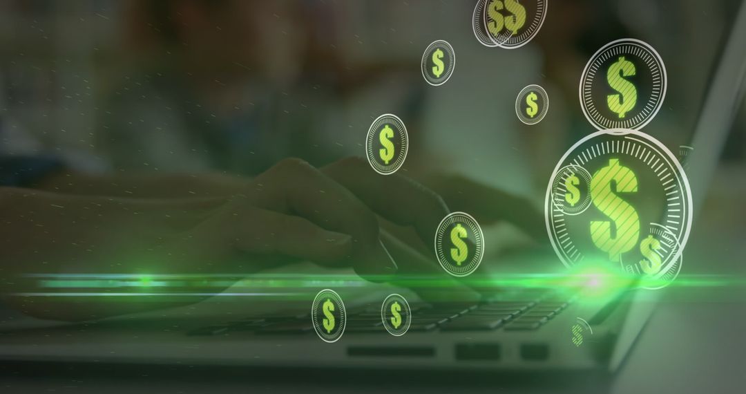 Digital Currency Concept with Hands on Laptop Keyboard
