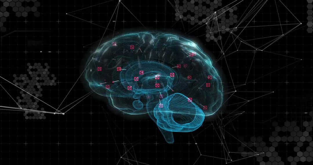 Digital Brain Network with Data Exchange on Dark Background