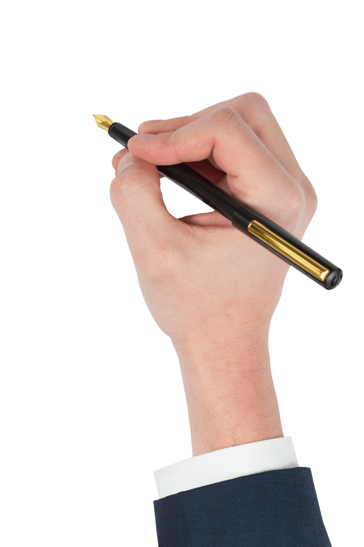 Hand Holding Transparent Fountain Pen Ready to Write