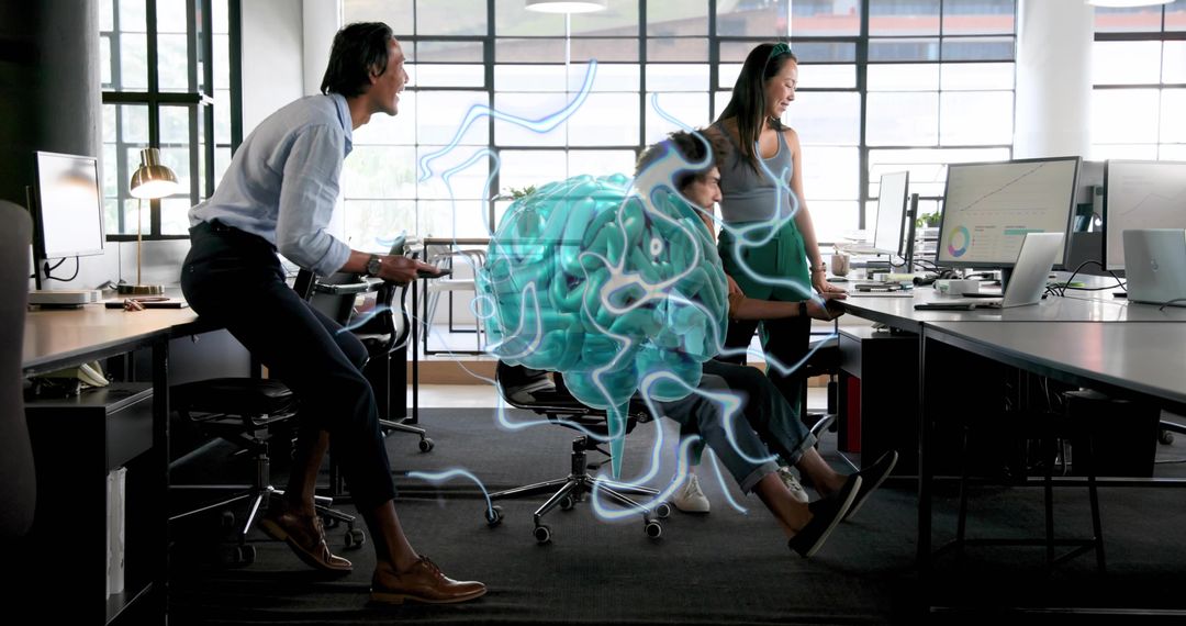 Team Collaborating Around Augmented Reality Brain Hologram for Creative Collaboration in Open Office