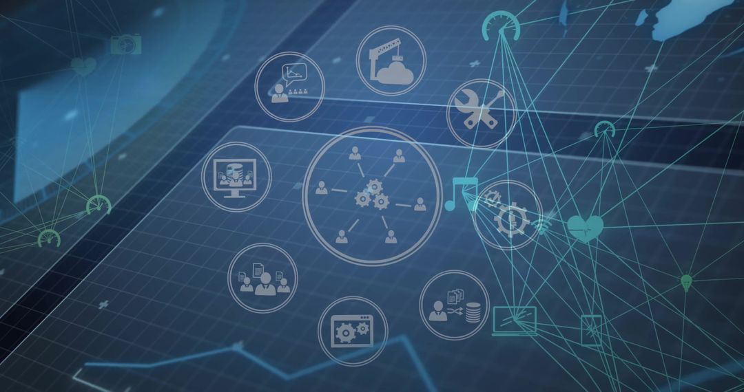 Data Processing Network with Global Connection Icons
