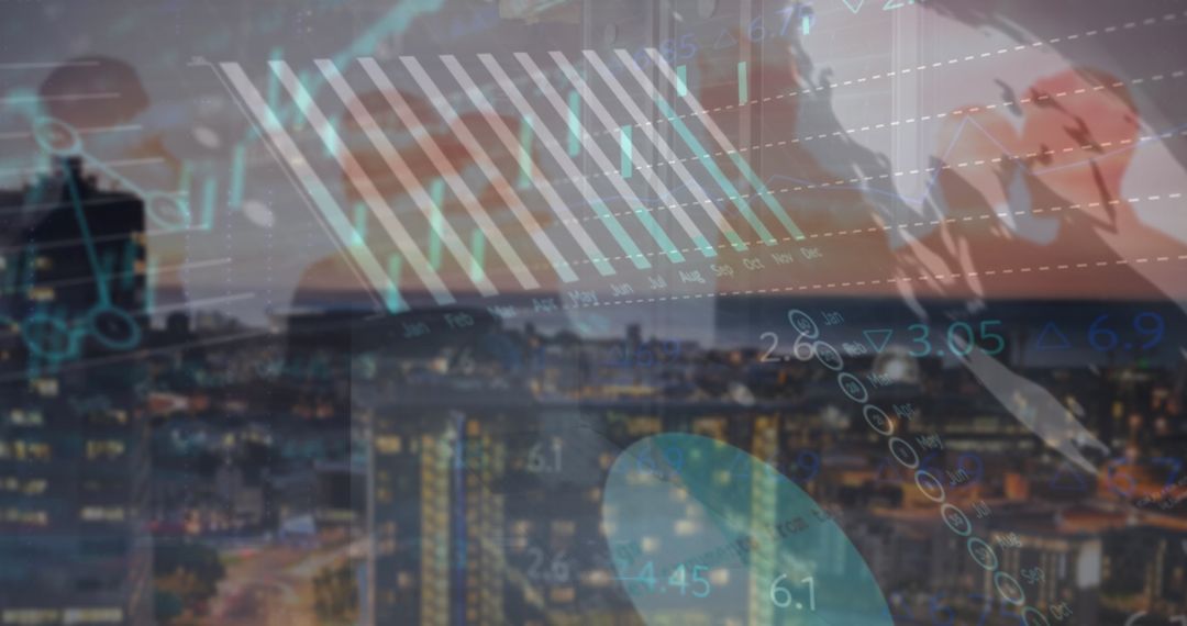 Digital Financial Analytics Over Urban Skyline at Dusk