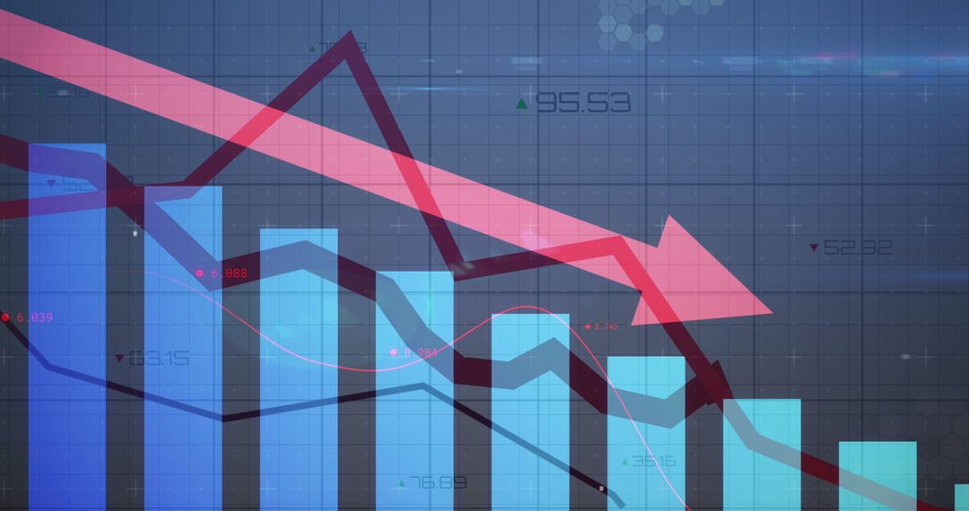 Digital Decline in Finance Graph with Red Downward Arrow