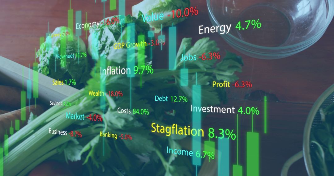 Digital Financial Graphics Overlaid on Fresh Vegetables Concept