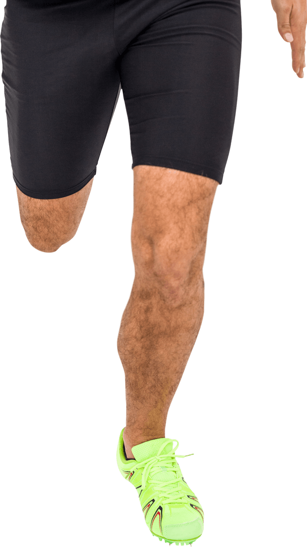 Transparent Legs Running in Bright Sports Shoes