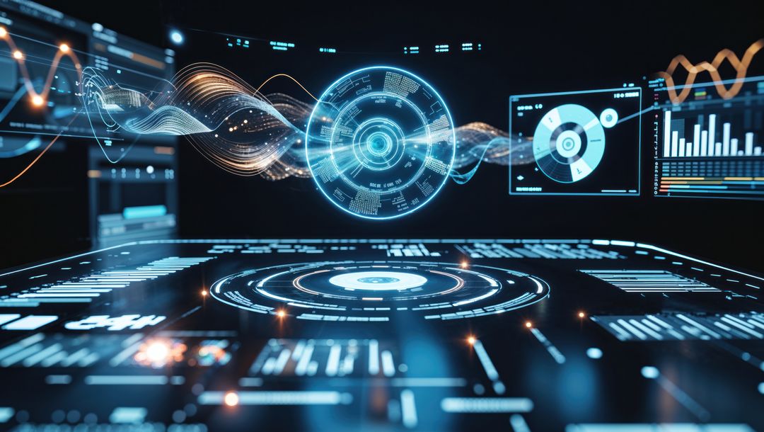 Futuristic Virtual Data Console Showing Holographic Interfaces
