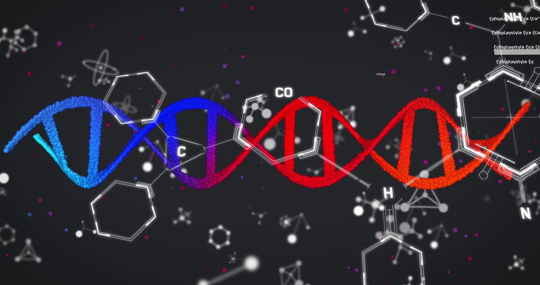 Colorful DNA Helix and Chemical Structures Background