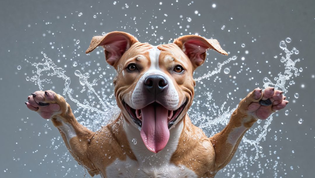 Playful Pit Bull Splashing Water Stylish Dynamic Studio Shot