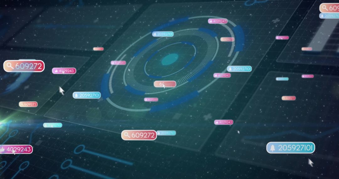 Cyber Space Digital Interface with Navigating HUD Elements