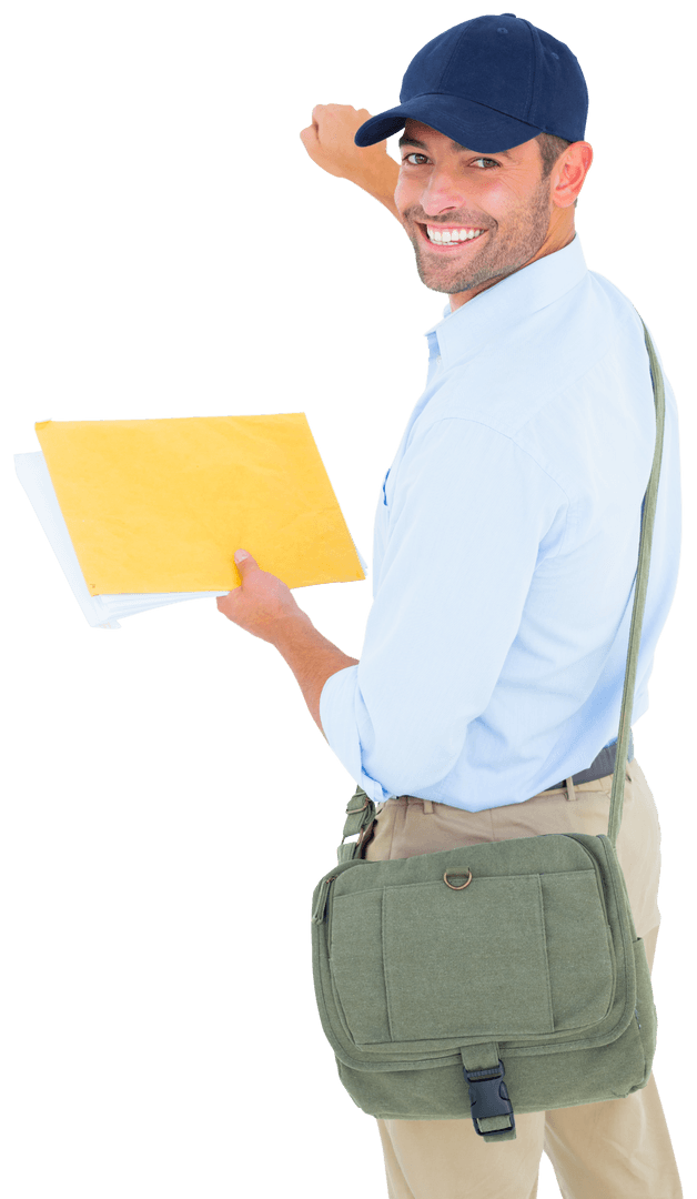 Smiling Postman Delivering Mail with Transparent Background