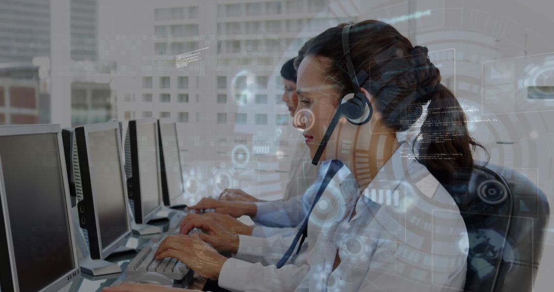 Futuristic Office Tech and Call Center Professionals