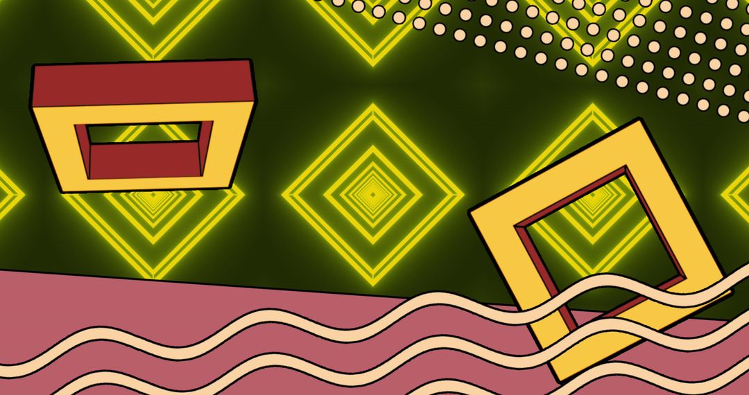 Vibrant Abstract Geometric Shapes with Neon Patterns