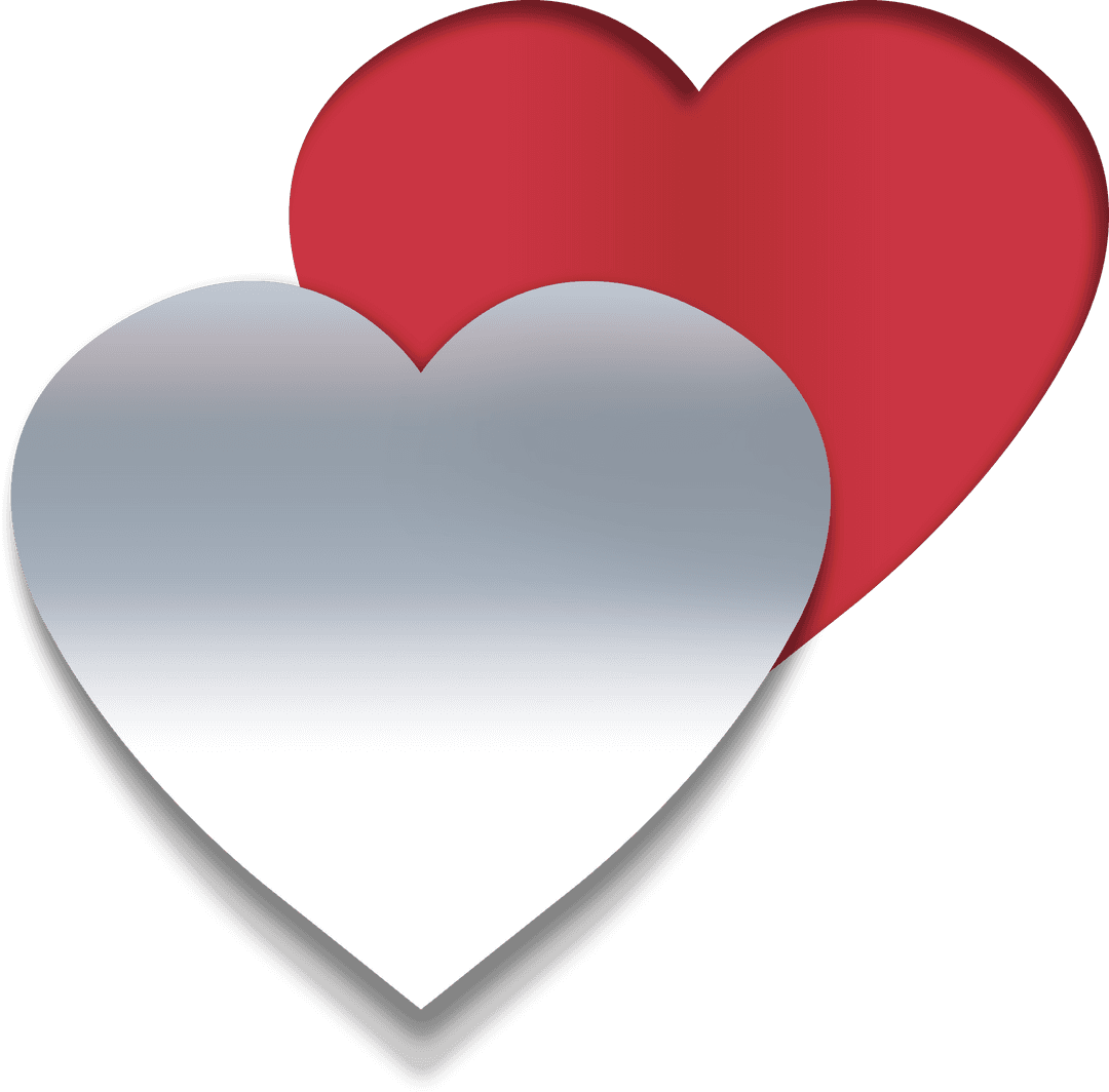 Red and Silver Hearts on Transparent Background