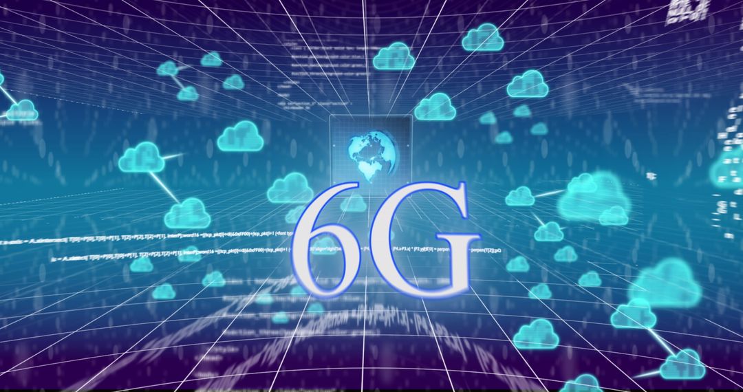 6G Technology with Cloud Icons and Digital Interface