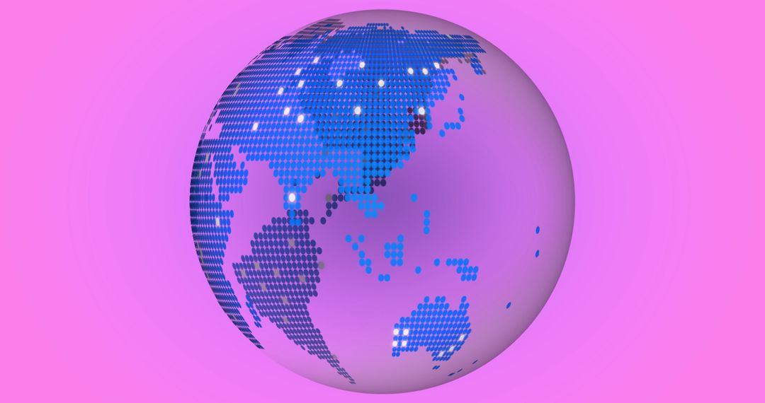 Digital Globe with Pixelated Mapping on Pink Background