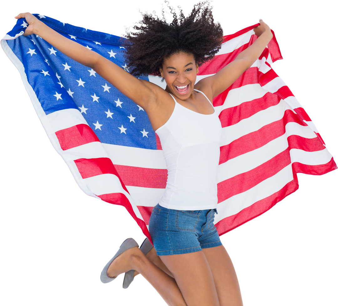 Transparent Energetic Woman Jumping with American Flag - Download Free Stock Images Pikwizard.com