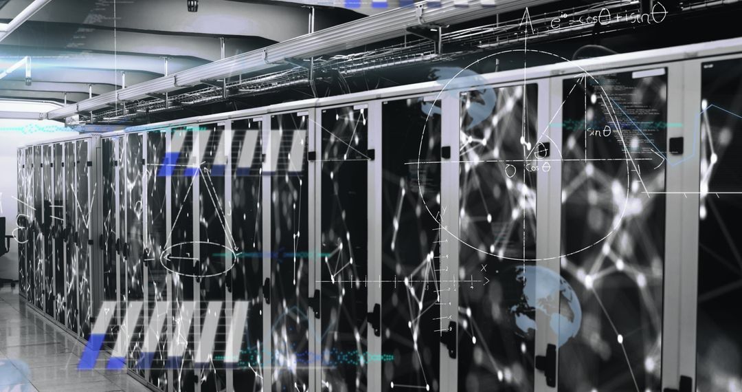 Futuristic Data Processing Servers with Digital Graphics and Analytics Concept