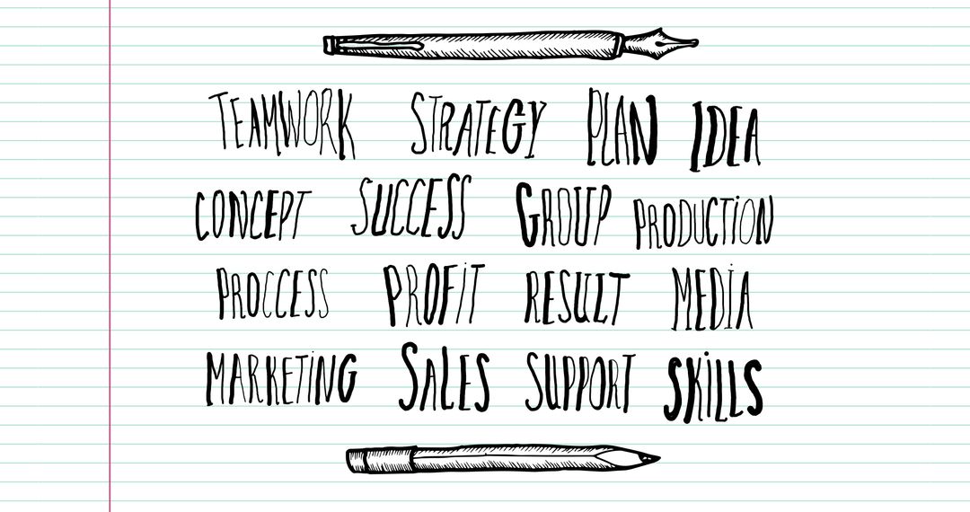 Hand-Drawn Business Keywords on Lined Paper Background - Free Images, Stock Photos and Pictures on Pikwizard.com