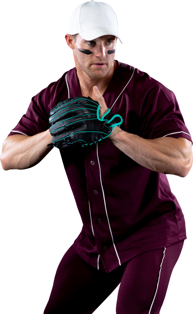 Transparent baseball pitcher ready for pitch in maroon uniform and white cap - Download Free Stock Images Pikwizard.com