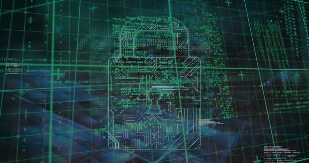 Digital Padlock on Grid Background Representing Cybersecurity