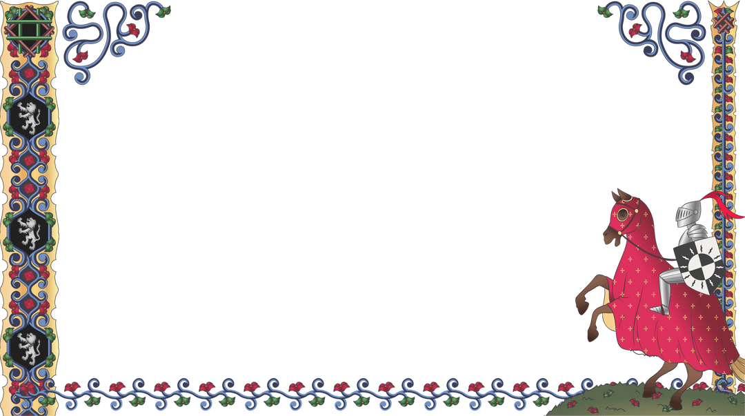 Medieval Knight on Horseback with Decorative Vines Transparent Border