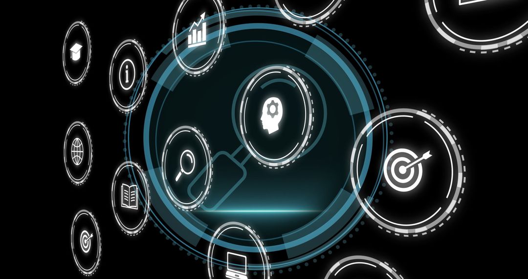 Futuristic Interface Displaying Technology Icons and Concepts