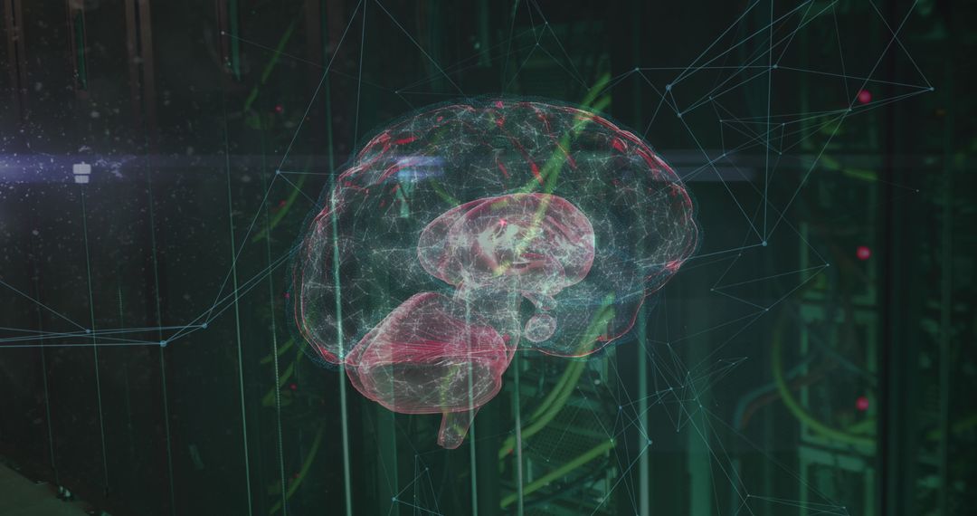 Futuristic Brain with Digital Network in Server Room