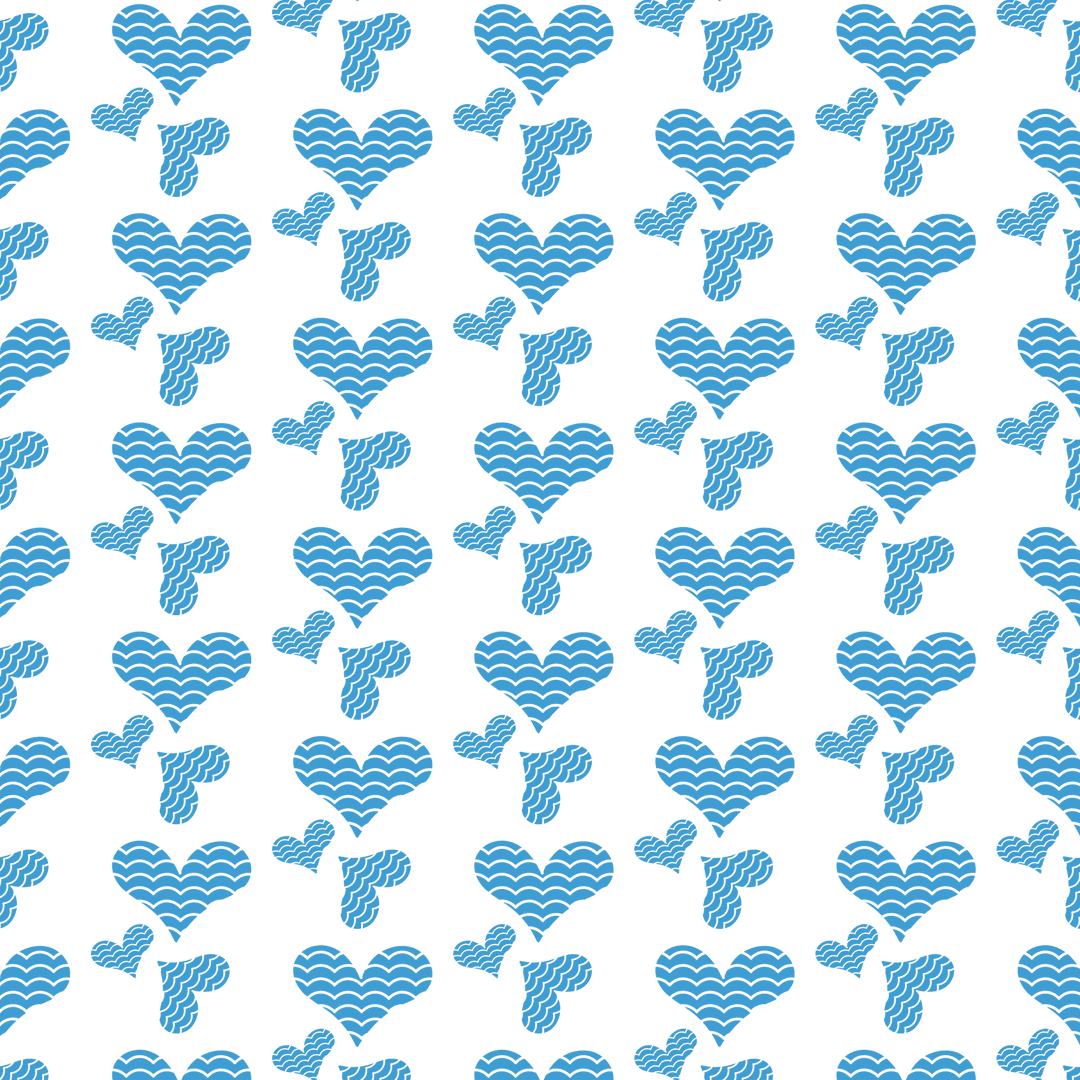 Seamless Blue Hearts Pattern on Transparent Background