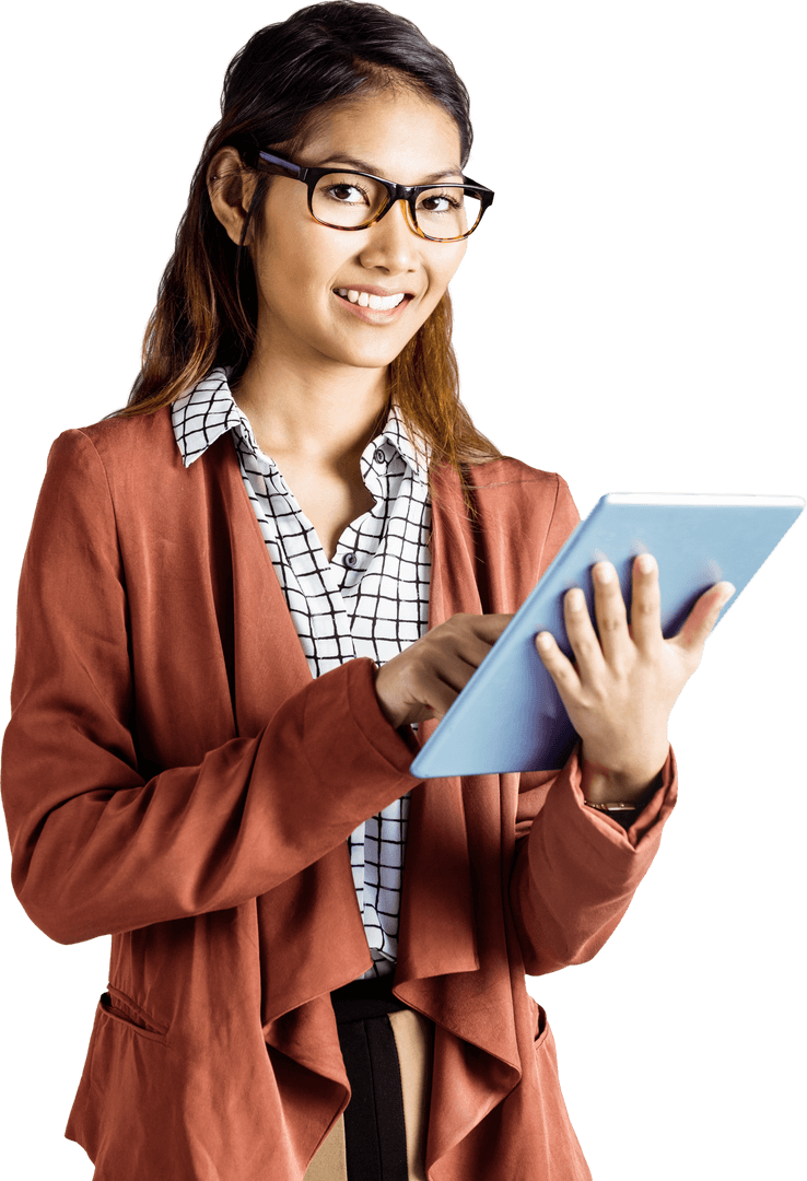 Transparent Professional Businesswoman Using Tablet with Confidence