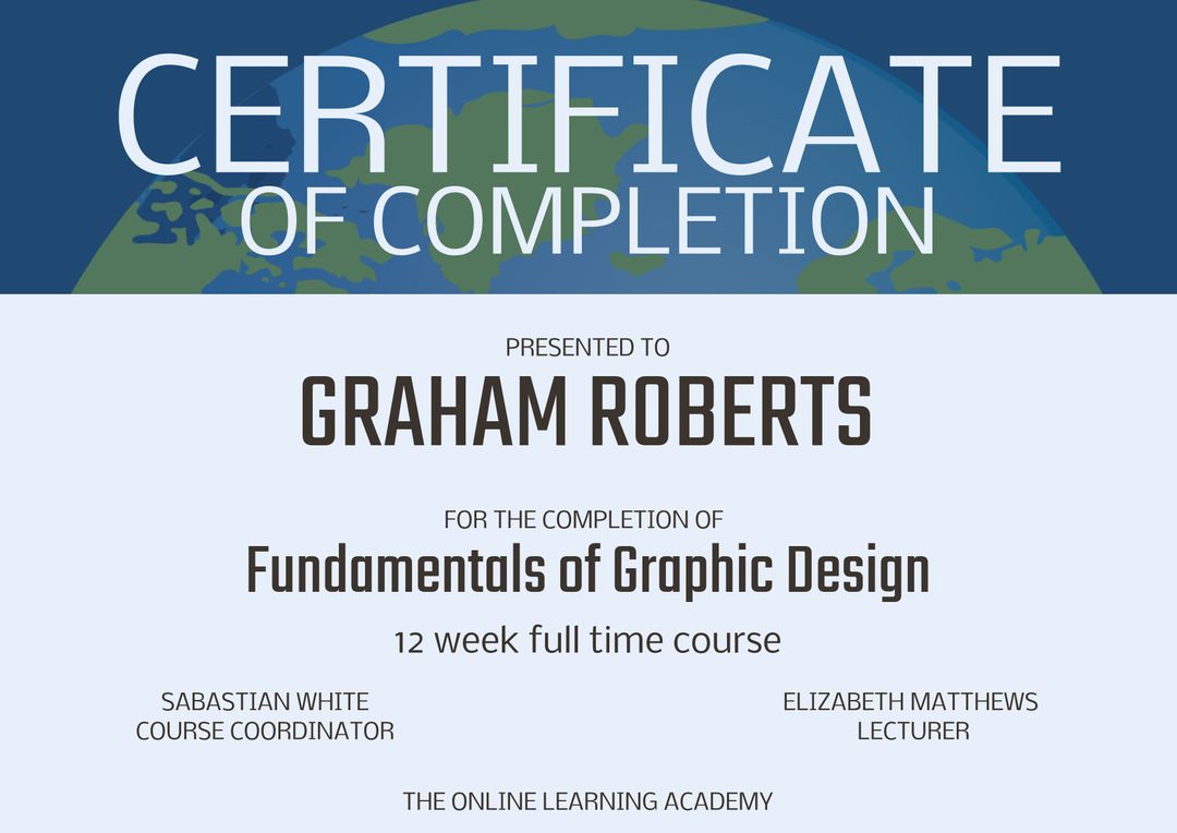 Certificate of Completion in Fundamentals of Graphic Design - Download Free Stock Templates Pikwizard.com