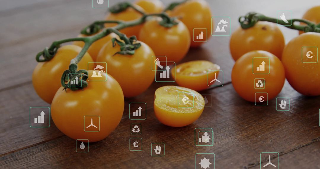 Yellow Cherry Tomatoes with Digital Icons Symbolizing Modern Agriculture